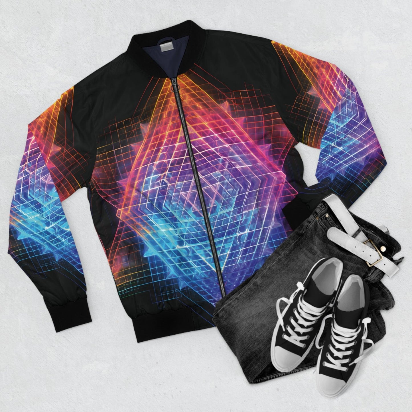 Alchemystics Sri Yantra by Meta Zen - Unisex Zip Bomber Jacket (AOP) - Alchemystics.org