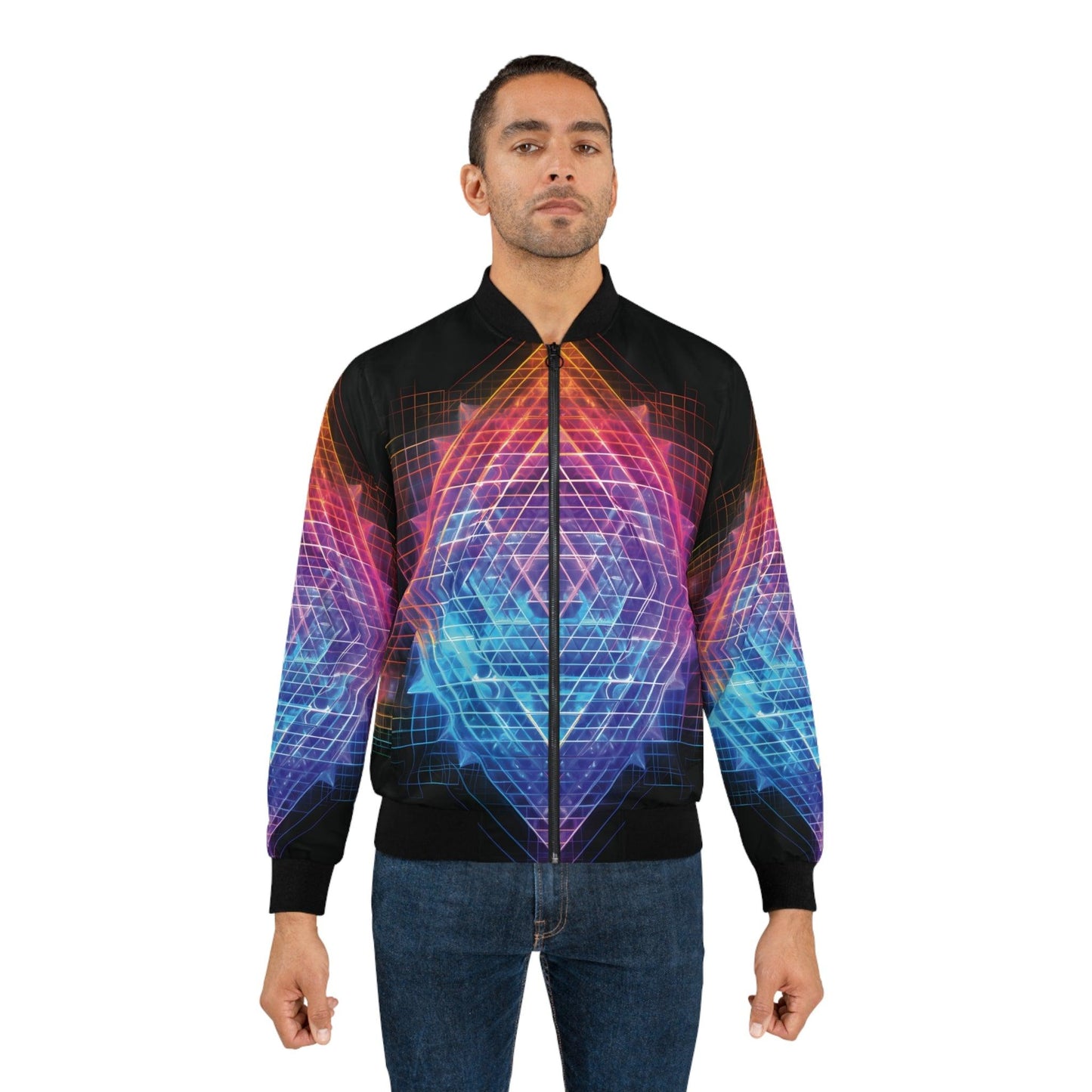 Alchemystics Sri Yantra by Meta Zen - Unisex Zip Bomber Jacket (AOP) - Alchemystics.org