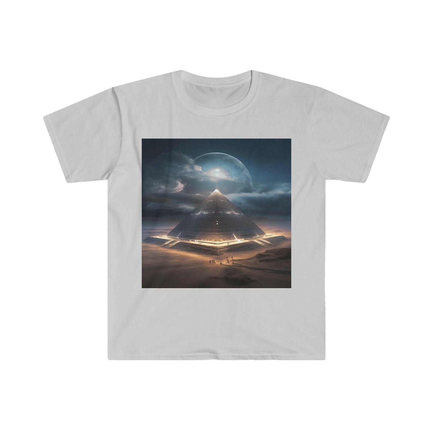 Cameron's Journey to the Eclipse at The Egyptian Pyramids - Visionary Psychedelic Ai Art Men's and Women's Unisex Soft Style T-Shirt for Festival and Street Wear - Alchemystics.org