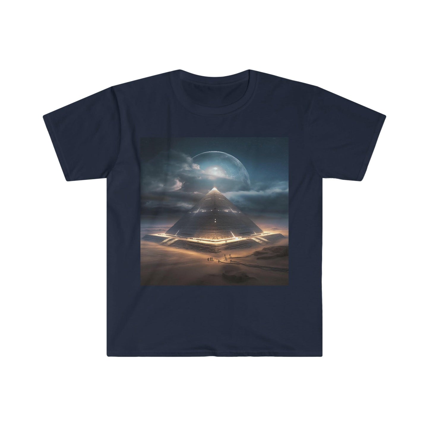 Cameron's Journey to the Eclipse at The Egyptian Pyramids - Visionary Psychedelic Ai Art Men's and Women's Unisex Soft Style T-Shirt for Festival and Street Wear - Alchemystics.org