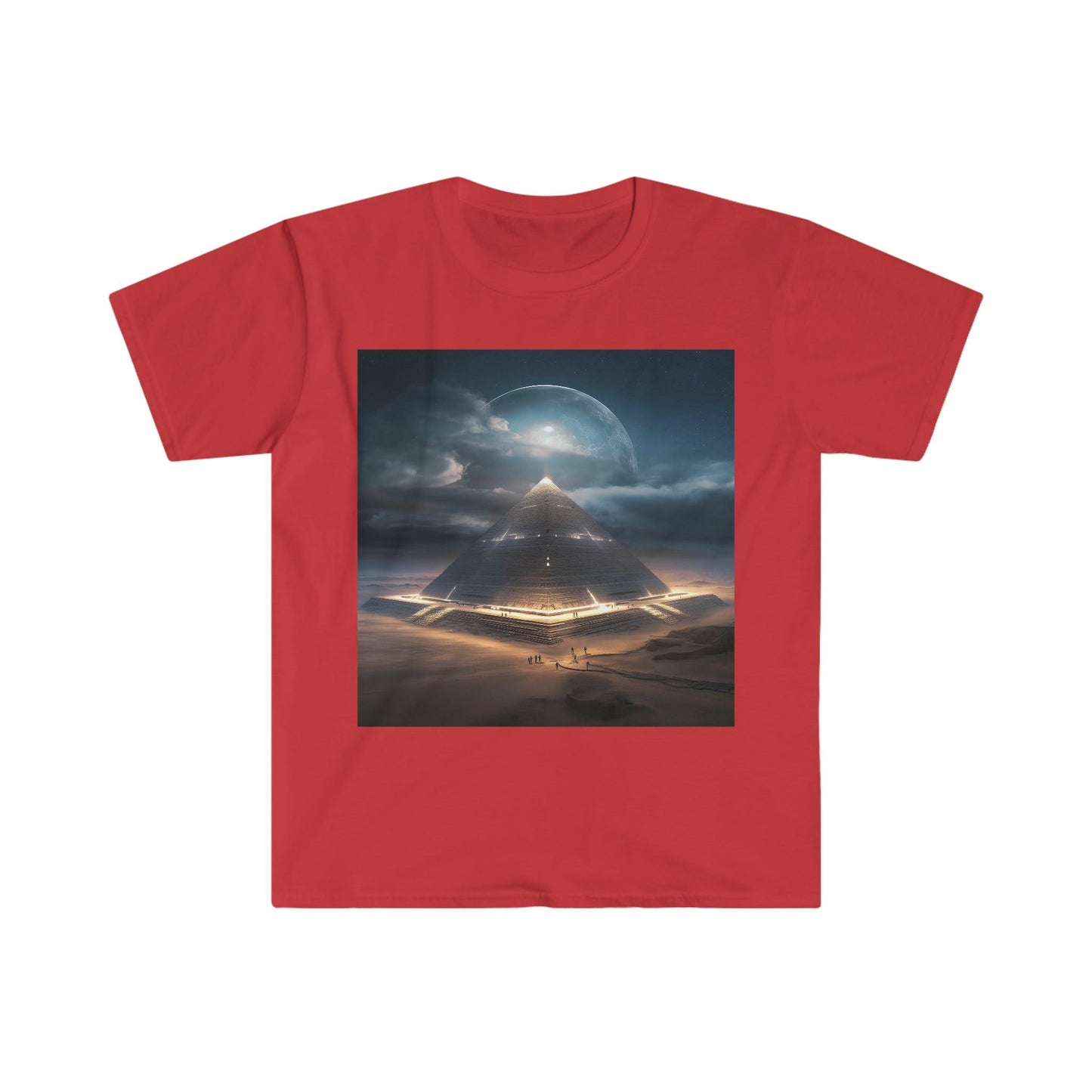 Cameron's Journey to the Eclipse at The Egyptian Pyramids - Visionary Psychedelic Ai Art Men's and Women's Unisex Soft Style T-Shirt for Festival and Street Wear - Alchemystics.org
