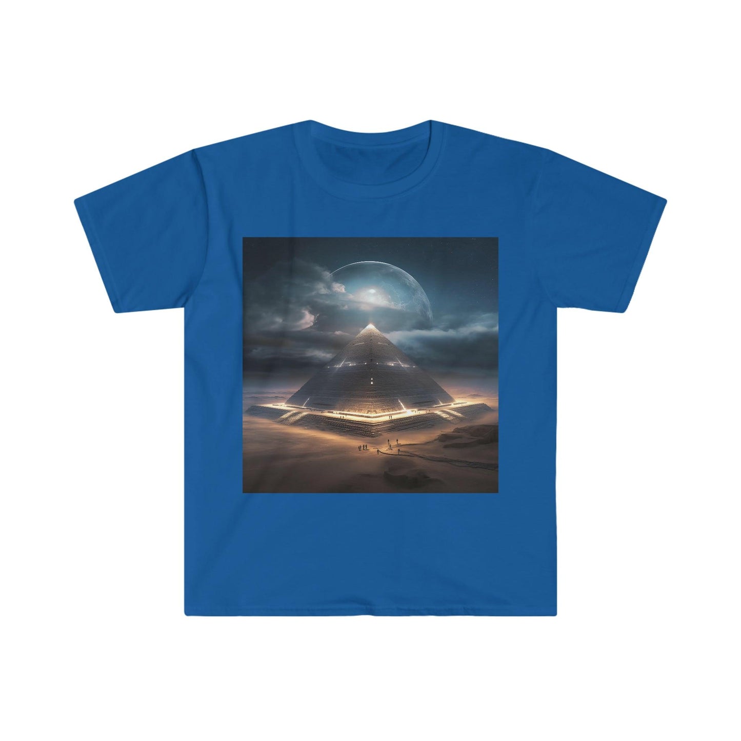 Cameron's Journey to the Eclipse at The Egyptian Pyramids - Visionary Psychedelic Ai Art Men's and Women's Unisex Soft Style T-Shirt for Festival and Street Wear - Alchemystics.org