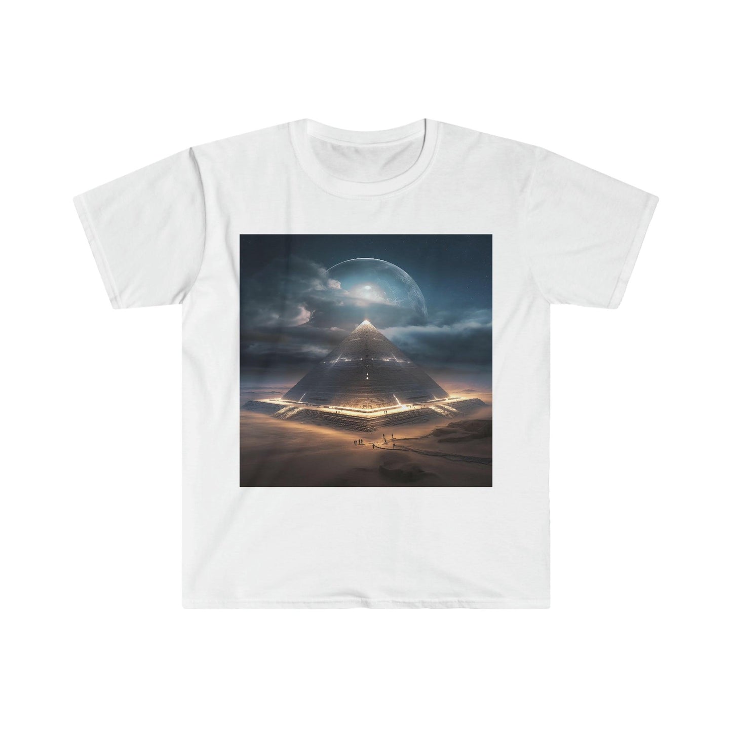 Cameron's Journey to the Eclipse at The Egyptian Pyramids - Visionary Psychedelic Ai Art Men's and Women's Unisex Soft Style T-Shirt for Festival and Street Wear - Alchemystics.org