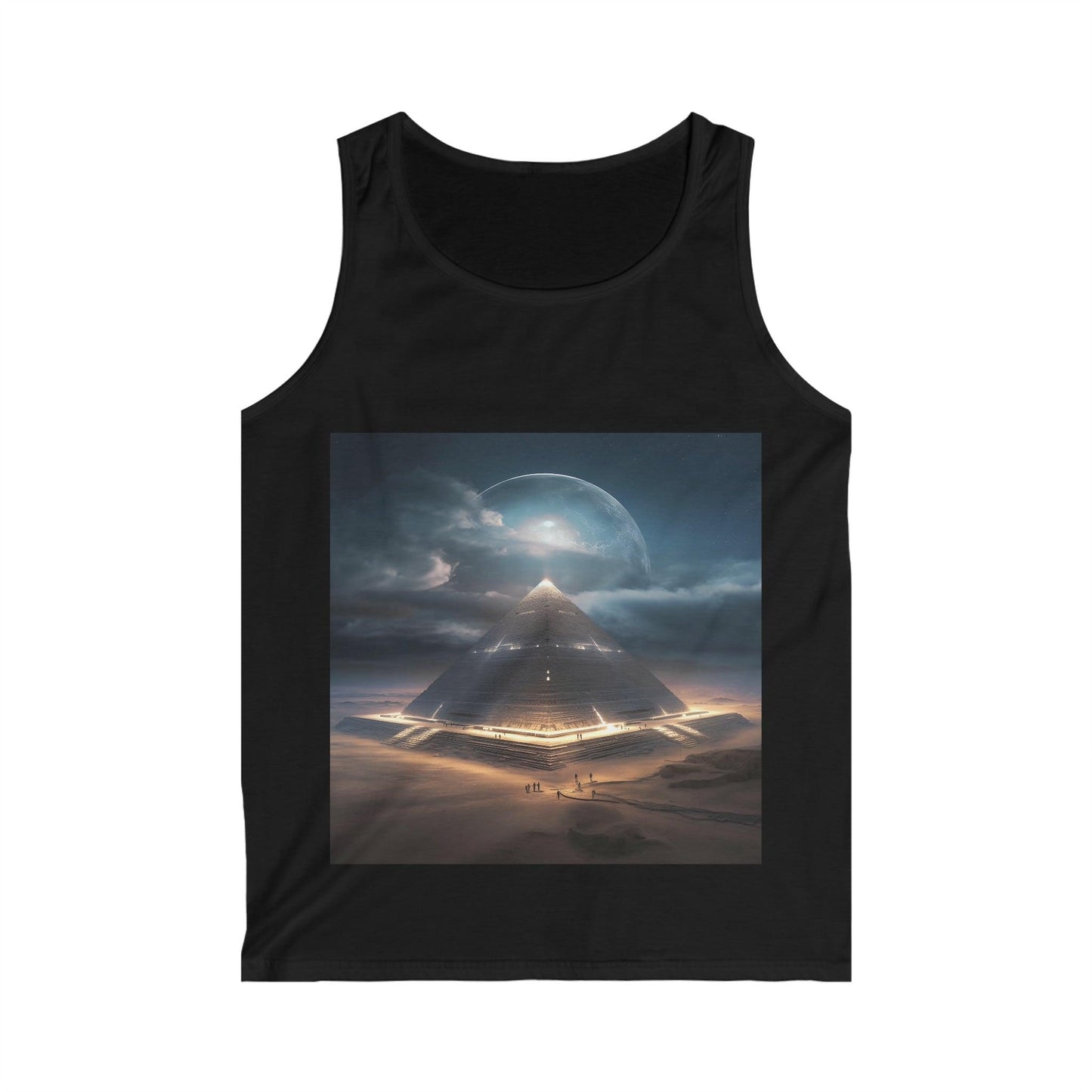 Cameron's Journey to the Eclipse at The Egyptian Pyramids - Visionary Psychedelic Ai Art Men's and Women's Unisex Softstyle Tank Top for Festival and Street Wear - Alchemystics.org