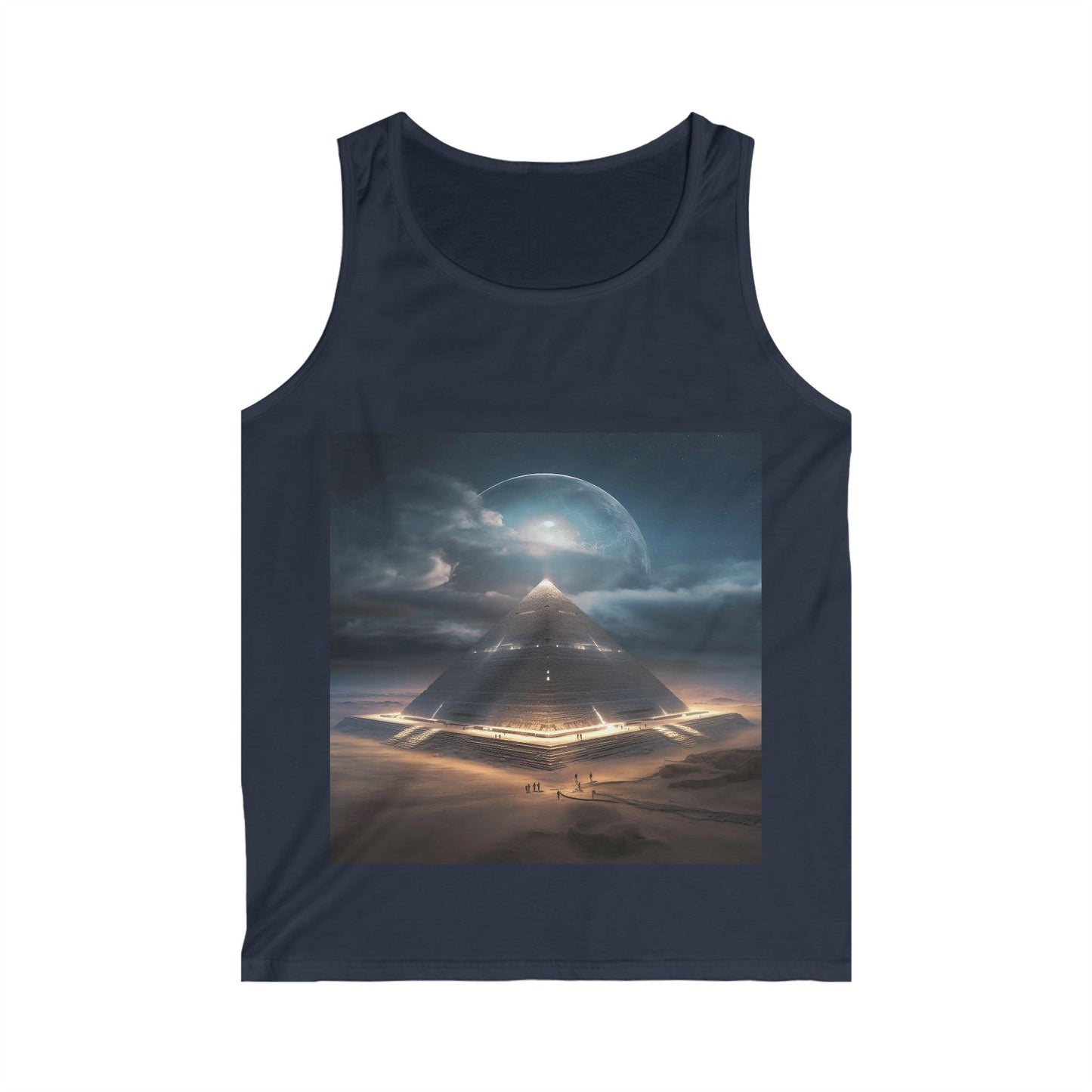 Cameron's Journey to the Eclipse at The Egyptian Pyramids - Visionary Psychedelic Ai Art Men's and Women's Unisex Softstyle Tank Top for Festival and Street Wear - Alchemystics.org