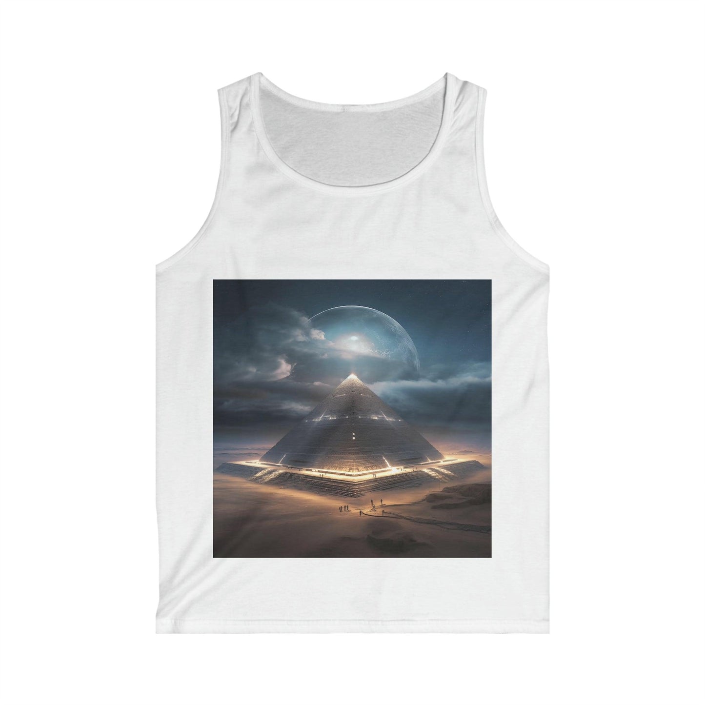 Cameron's Journey to the Eclipse at The Egyptian Pyramids - Visionary Psychedelic Ai Art Men's and Women's Unisex Softstyle Tank Top for Festival and Street Wear - Alchemystics.org