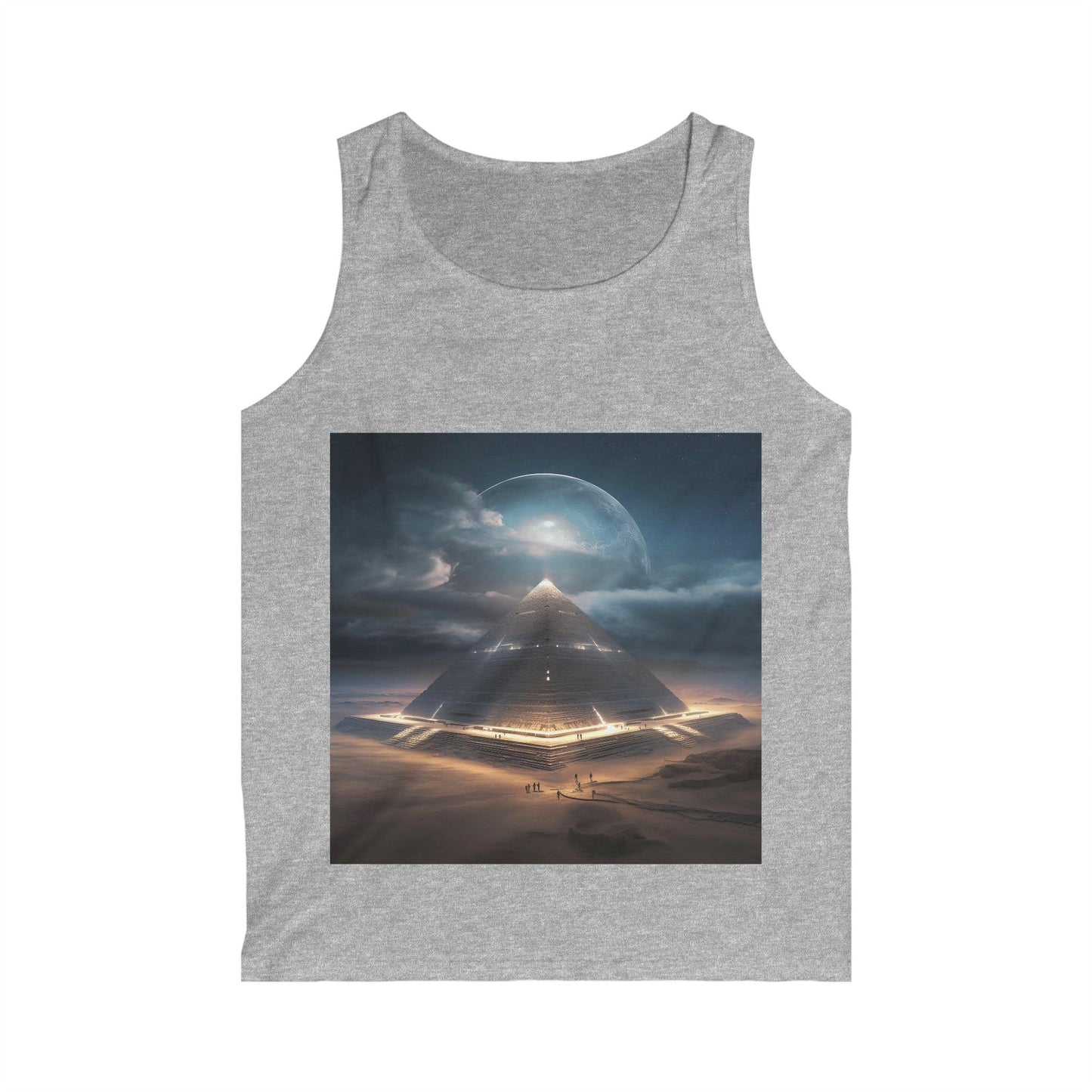 Cameron's Journey to the Eclipse at The Egyptian Pyramids - Visionary Psychedelic Ai Art Men's and Women's Unisex Softstyle Tank Top for Festival and Street Wear - Alchemystics.org