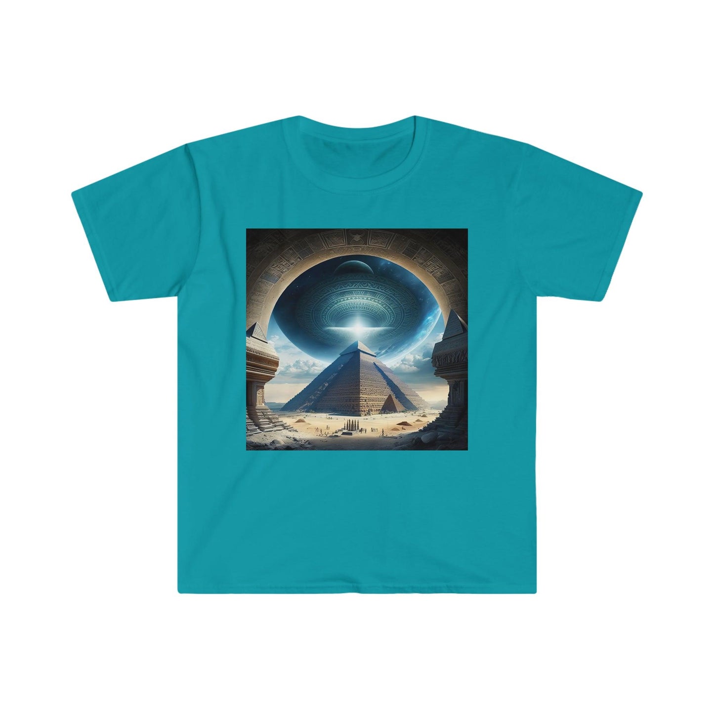 Psychedelic Ai Art Men's and Women's Unisex T-Shirt for Festival and Street Wear Pyramids v5.1 - Alchemystics.org