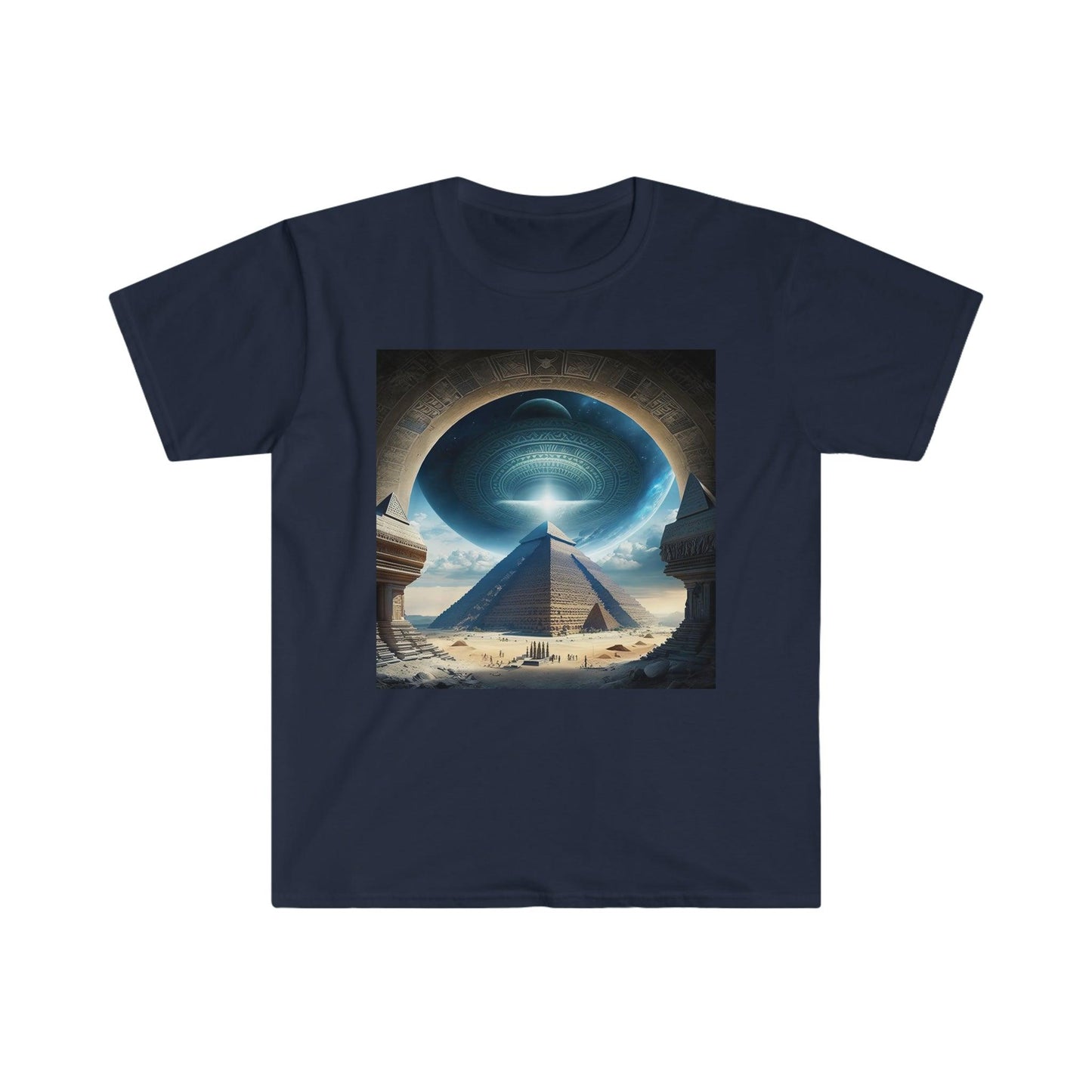 Psychedelic Ai Art Men's and Women's Unisex T-Shirt for Festival and Street Wear Pyramids v5.1 - Alchemystics.org