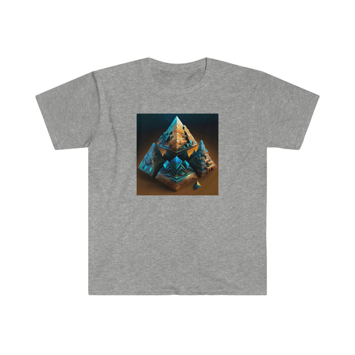 Visionary Ai Art Men's and Women's Unisex Soft Style T-Shirt for Festival and Street Wear Pyramids v3.1 - Alchemystics.org