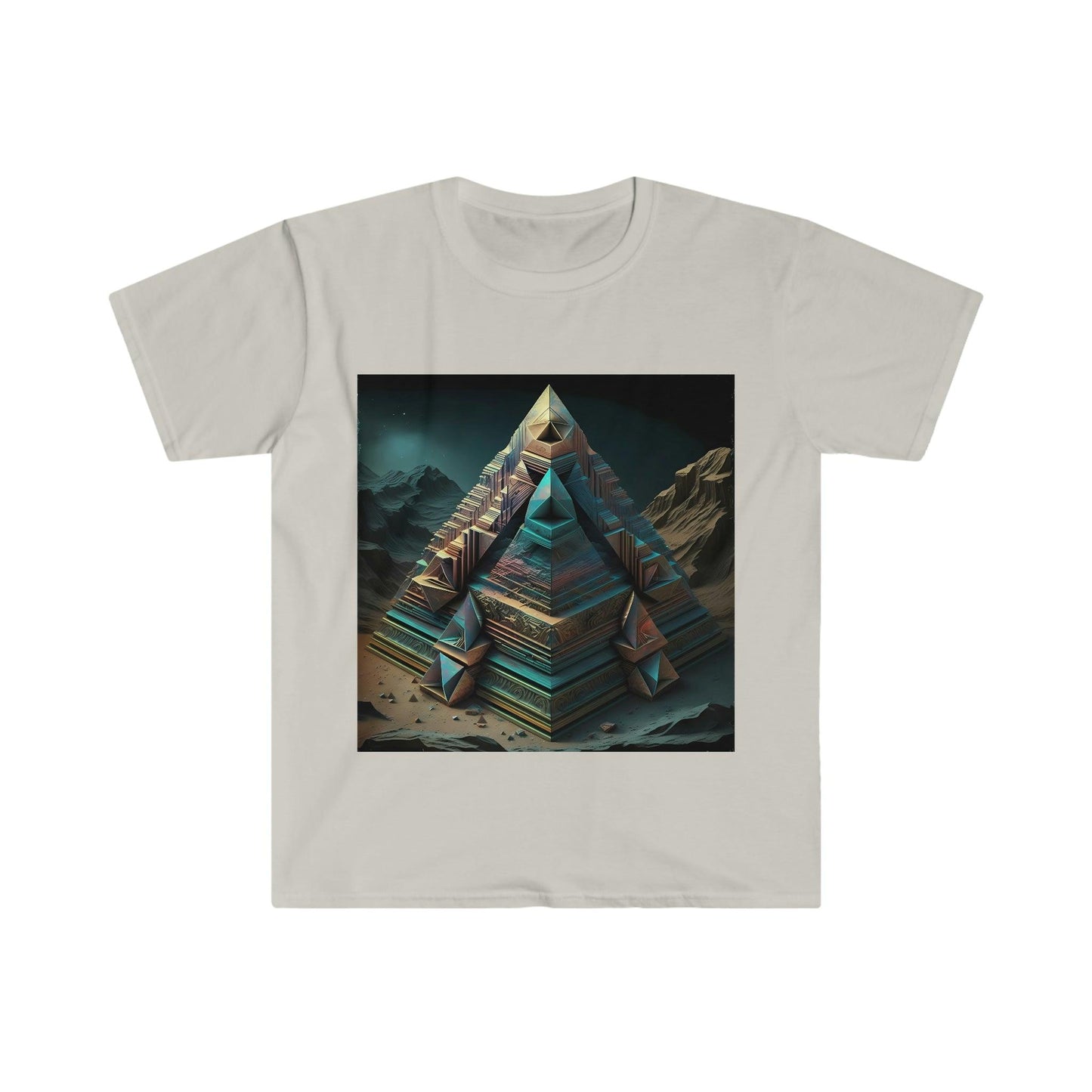 Visionary Psychedelic Ai Art Men's and Women's Unisex Soft Style T-Shirt for Festival and Street Wear Pyramids v1 - Alchemystics.org
