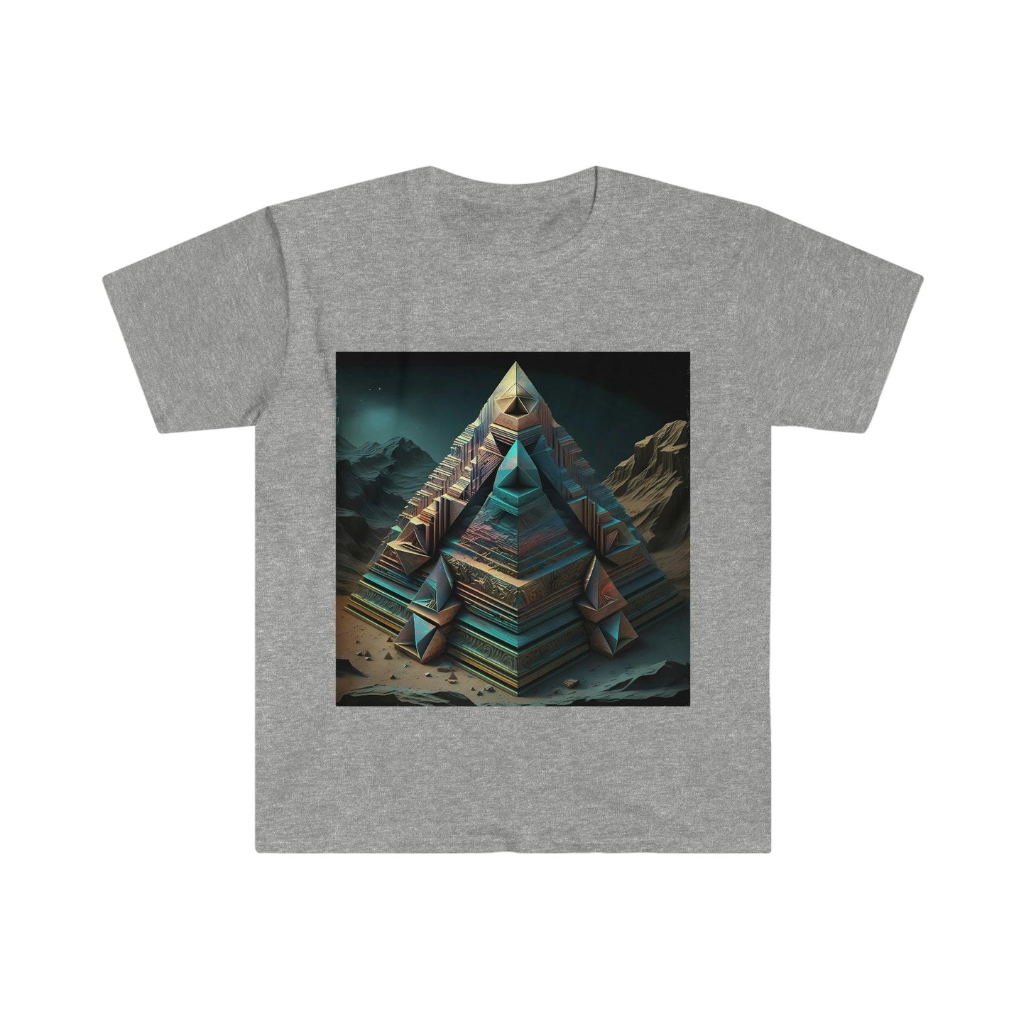 Visionary Psychedelic Ai Art Men's and Women's Unisex Soft Style T-Shirt for Festival and Street Wear Pyramids v1 - Alchemystics.org