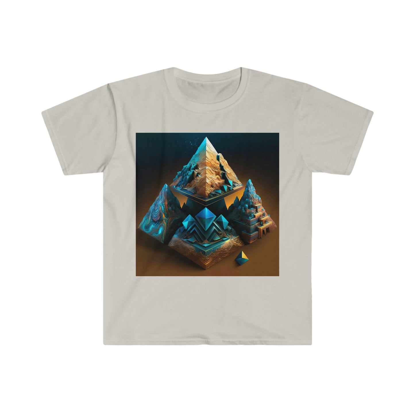 Visionary Psychedelic Ai Art Men's and Women's Unisex Soft Style T-Shirt for Festival and Street Wear Pyramids v3 - Alchemystics.org