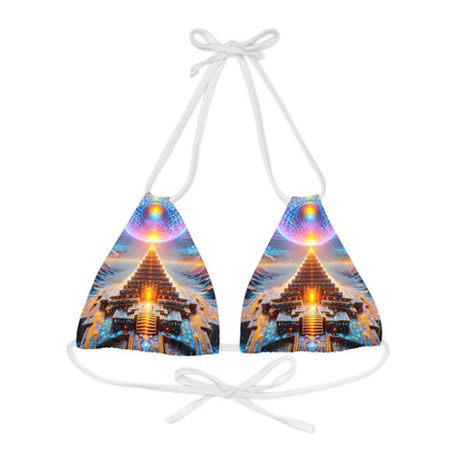 Recursive Dreams Psychedelic Strappy Triangle Bikini Top (AOP) - Rave Festival Party Wear