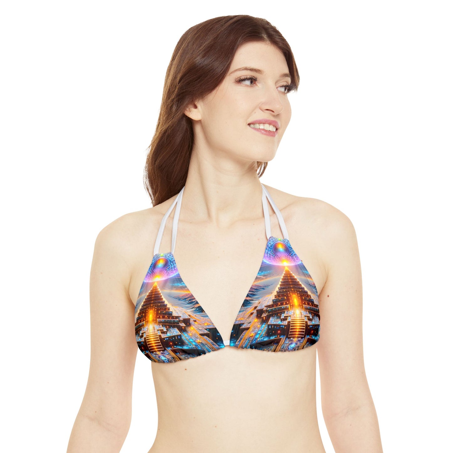 Recursive Dreams Psychedelic Strappy Triangle Bikini Top (AOP) - Rave Festival Party Wear