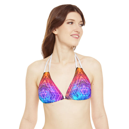 Psychedelic Vibrant Strappy Triangle Bikini Top (AOP) - Festival Rave Wear