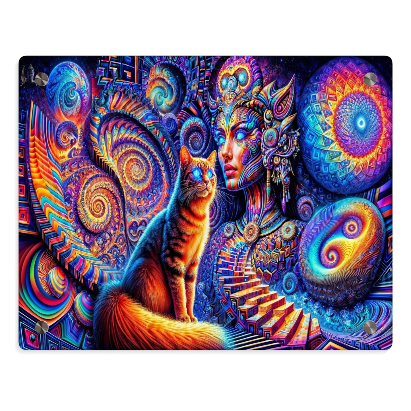 Some of The Things I Love Most : Kitty Cats and Beautiful Women and Optical Illusions and Fractals and Spirals, and ... Art Piece on Acrylic by Meta Zen