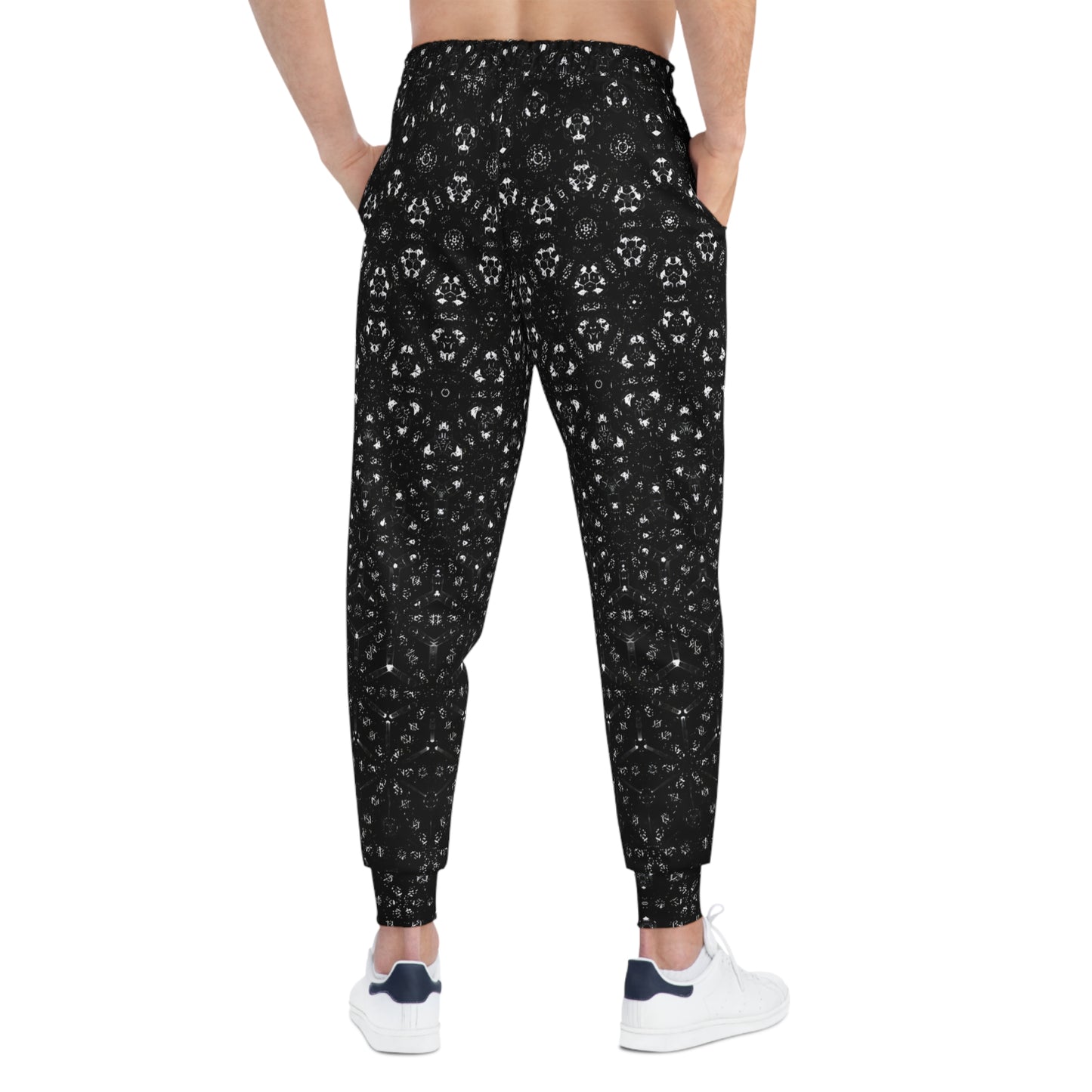 Almost Black Molecule Sacred Geometric Hexagonal Unisex Warm Festie or Trippy Psychedelic Rave Joggers by Meta Zen