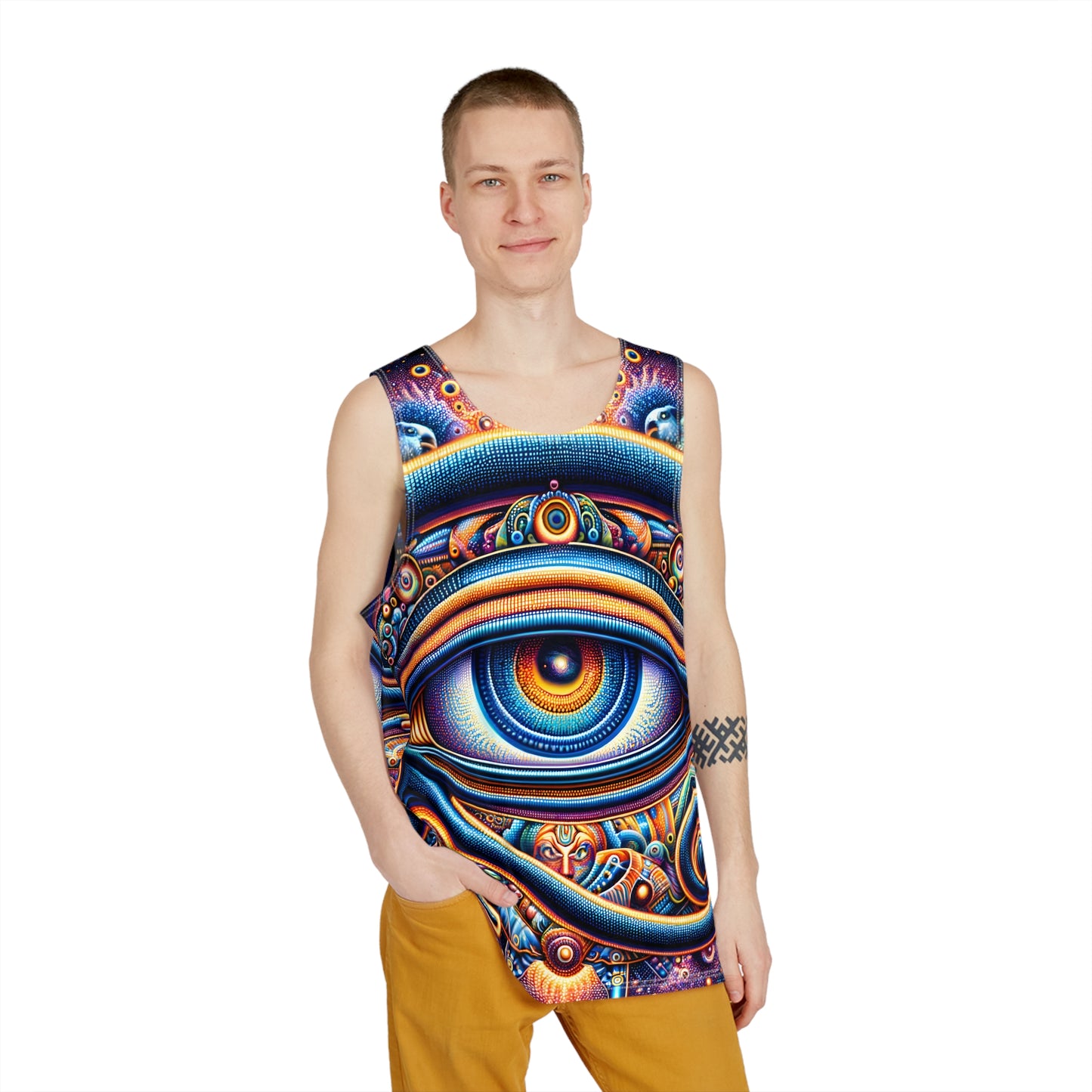 Meta Zen's Journey to the Eclipse at The Egyptian Pyramids - Visionary Psychedelic Ai Art Men's and Women's Unisex Soft Style Tank Top T-Shirt for Festival and Street Wear