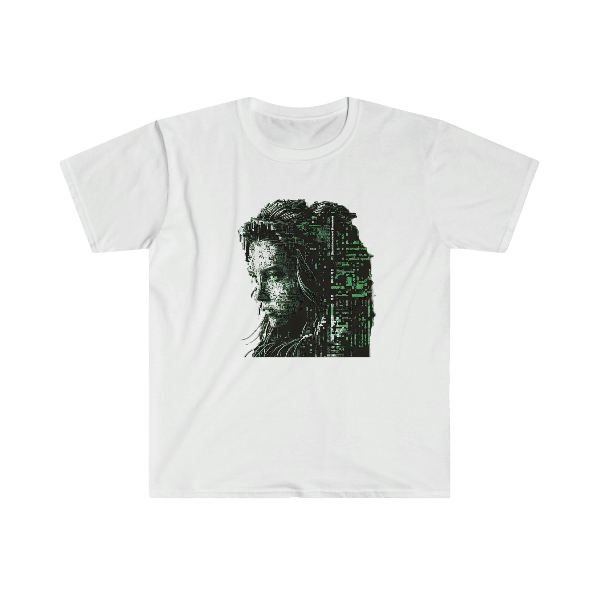 Beautiful Digital Woman Ansi / Ascii Retro Futuristic AI Art T-Shirt - Men's and Women's Unisex Shirt - v1.0 - Alchemystics.org