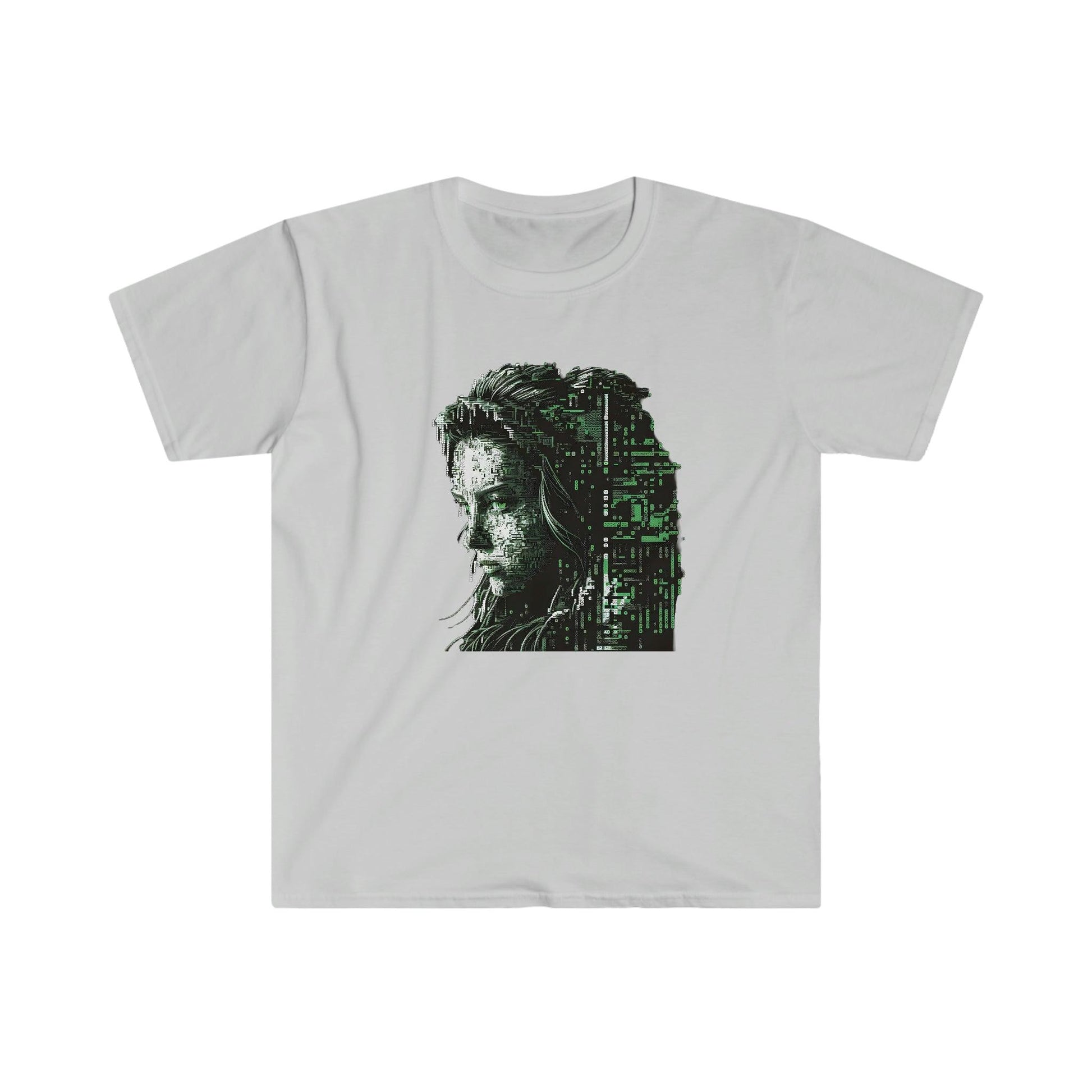 Beautiful Digital Woman Ansi / Ascii Retro Futuristic AI Art T-Shirt - Men's and Women's Unisex Shirt - v1.0 - Alchemystics.org