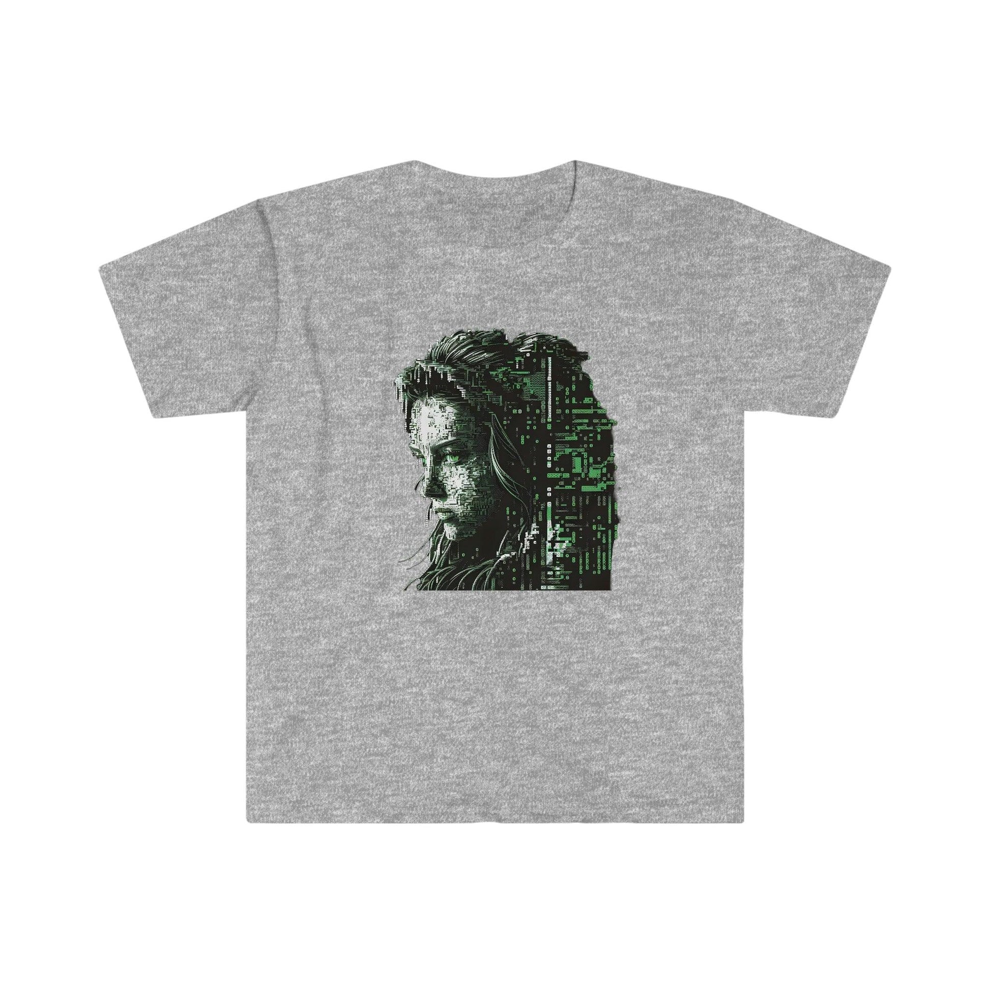 Beautiful Digital Woman Ansi / Ascii Retro Futuristic AI Art T-Shirt - Men's and Women's Unisex Shirt - v1.0 - Alchemystics.org