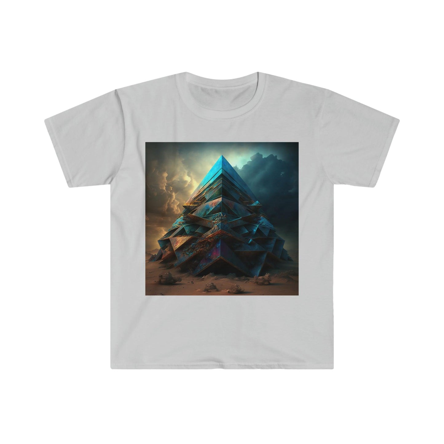 Bismuth Pyramids: Colorful and Surreal Unisex Soft Style Digital and AI Art T-Shirt for Festival and Street Wear v2 - Alchemystics.org