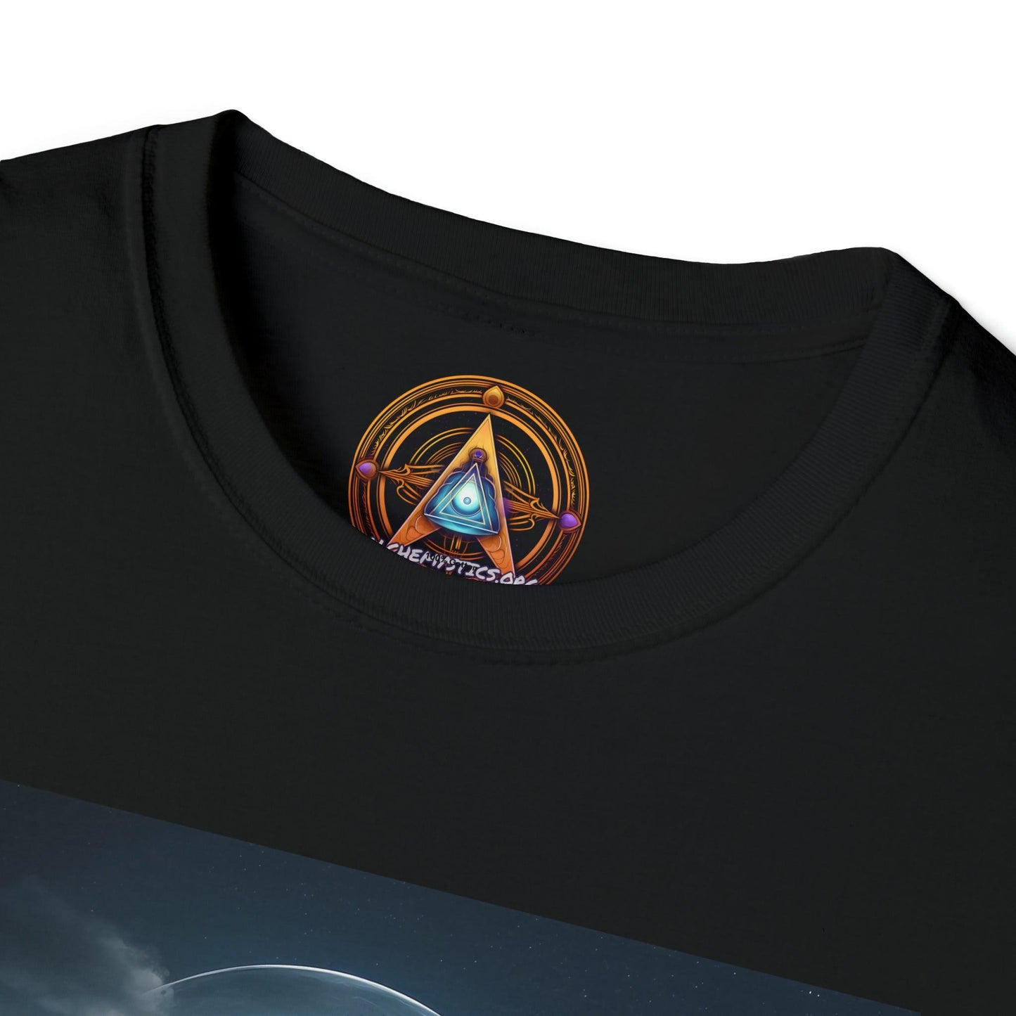 Cameron's Journey to the Eclipse at The Egyptian Pyramids - Visionary Psychedelic Ai Art Men's and Women's Unisex Soft Style T-Shirt for Festival and Street Wear - Alchemystics.org