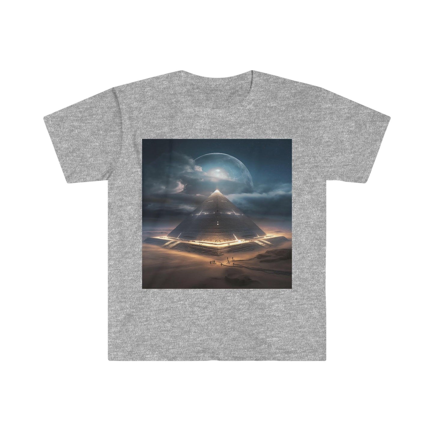 Cameron's Journey to the Eclipse at The Egyptian Pyramids - Visionary Psychedelic Ai Art Men's and Women's Unisex Soft Style T-Shirt for Festival and Street Wear - Alchemystics.org