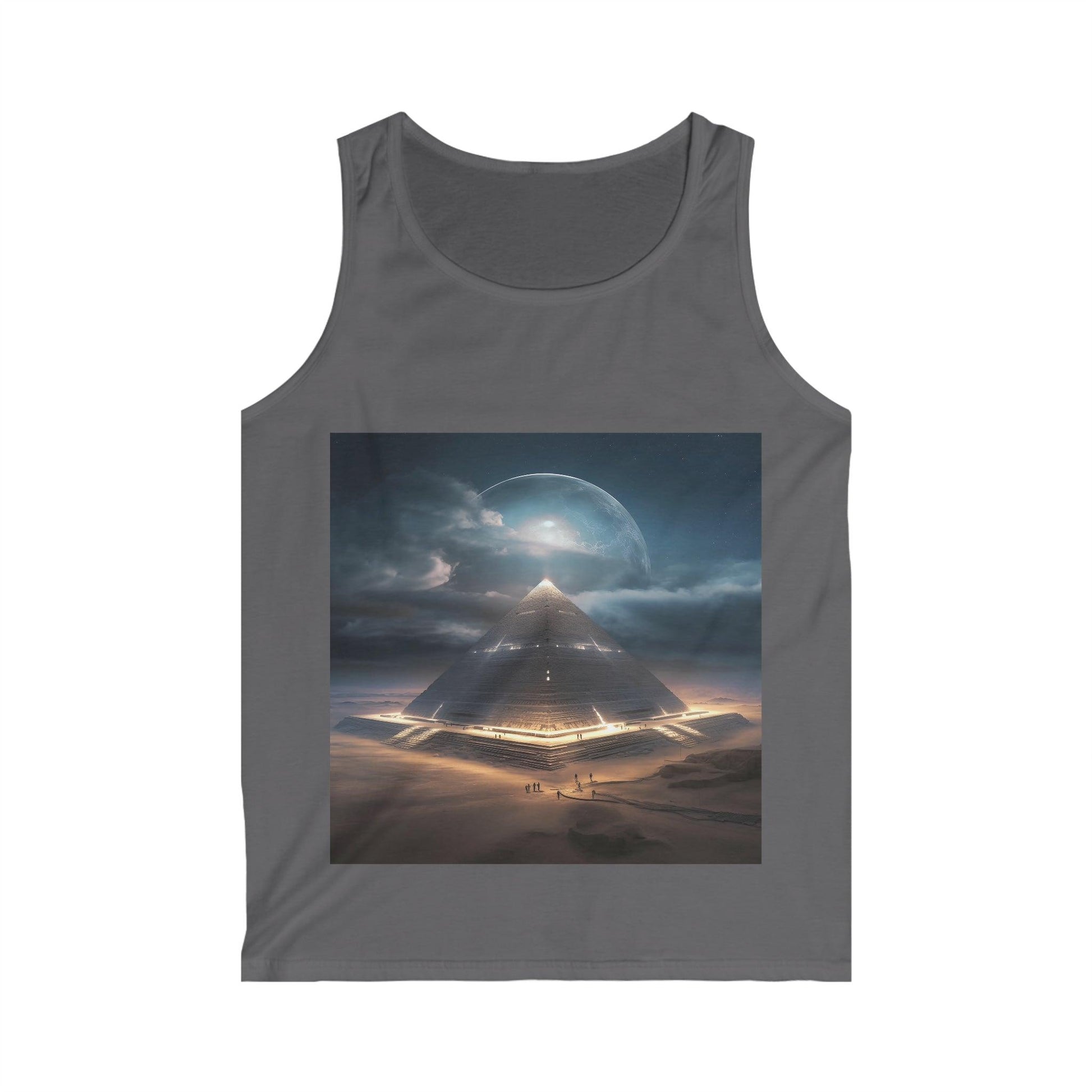 Cameron's Journey to the Eclipse at The Egyptian Pyramids - Visionary Psychedelic Ai Art Men's and Women's Unisex Softstyle Tank Top for Festival and Street Wear - Alchemystics.org