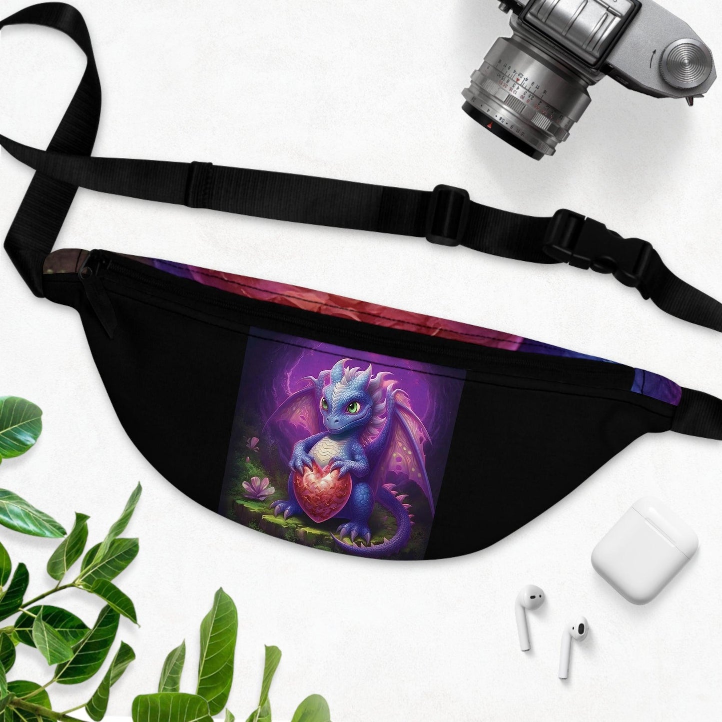 Cute 3D Baby Dragon Heart Stone Fanny Pack - Adorable and Functional Accessory made of Digital & AI Art - Alchemystics.org