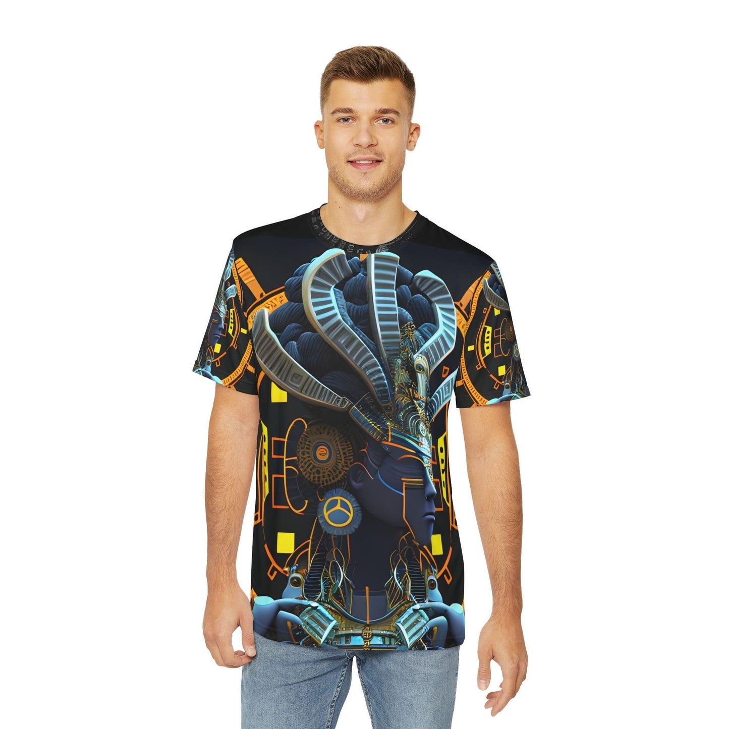 Epic CE Series - Mayan Aztec Robot Alien Warrior Diety - All Over Print (AOP) / Sublimation Design - Digital AI Art T-Shirt for Street or Festival Wear - Alchemystics.org