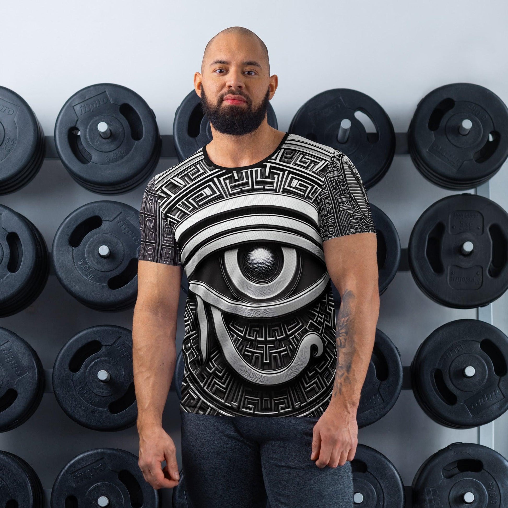 Eye Of Horus Egyptian Hieroglyphics Men's Athletic Sublimation T-shirt by Meta Zen - Alchemystics.org