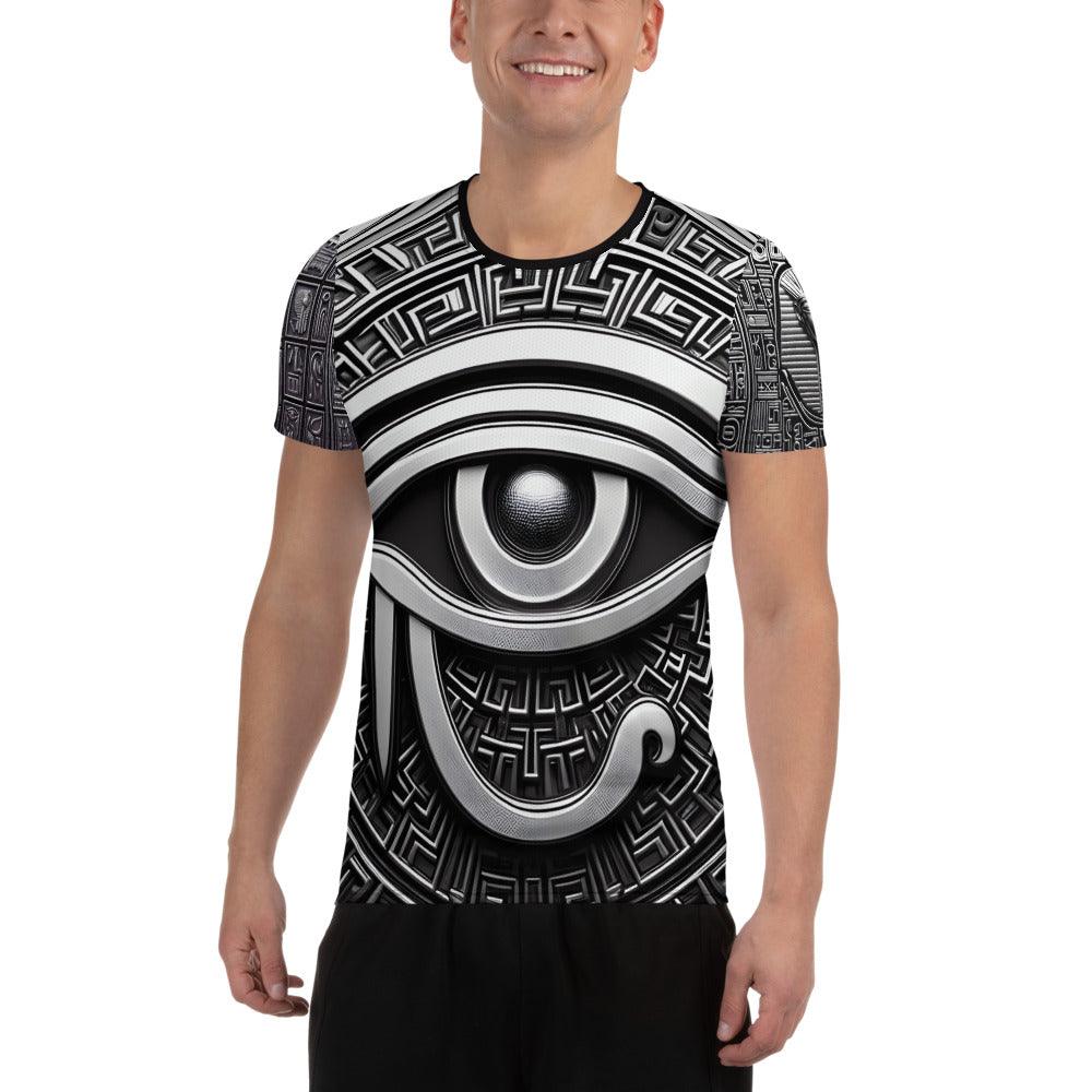 Eye Of Horus Egyptian Hieroglyphics Men's Athletic Sublimation T-shirt by Meta Zen - Alchemystics.org