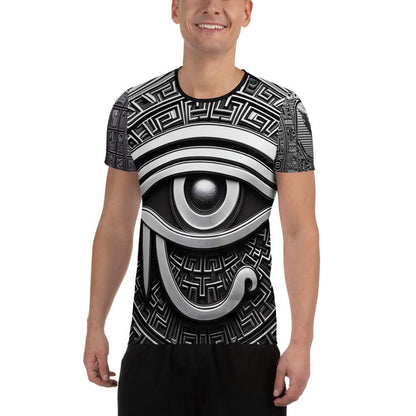 Eye Of Horus Egyptian Hieroglyphics Men's Athletic Sublimation T-shirt by Meta Zen - Alchemystics.org