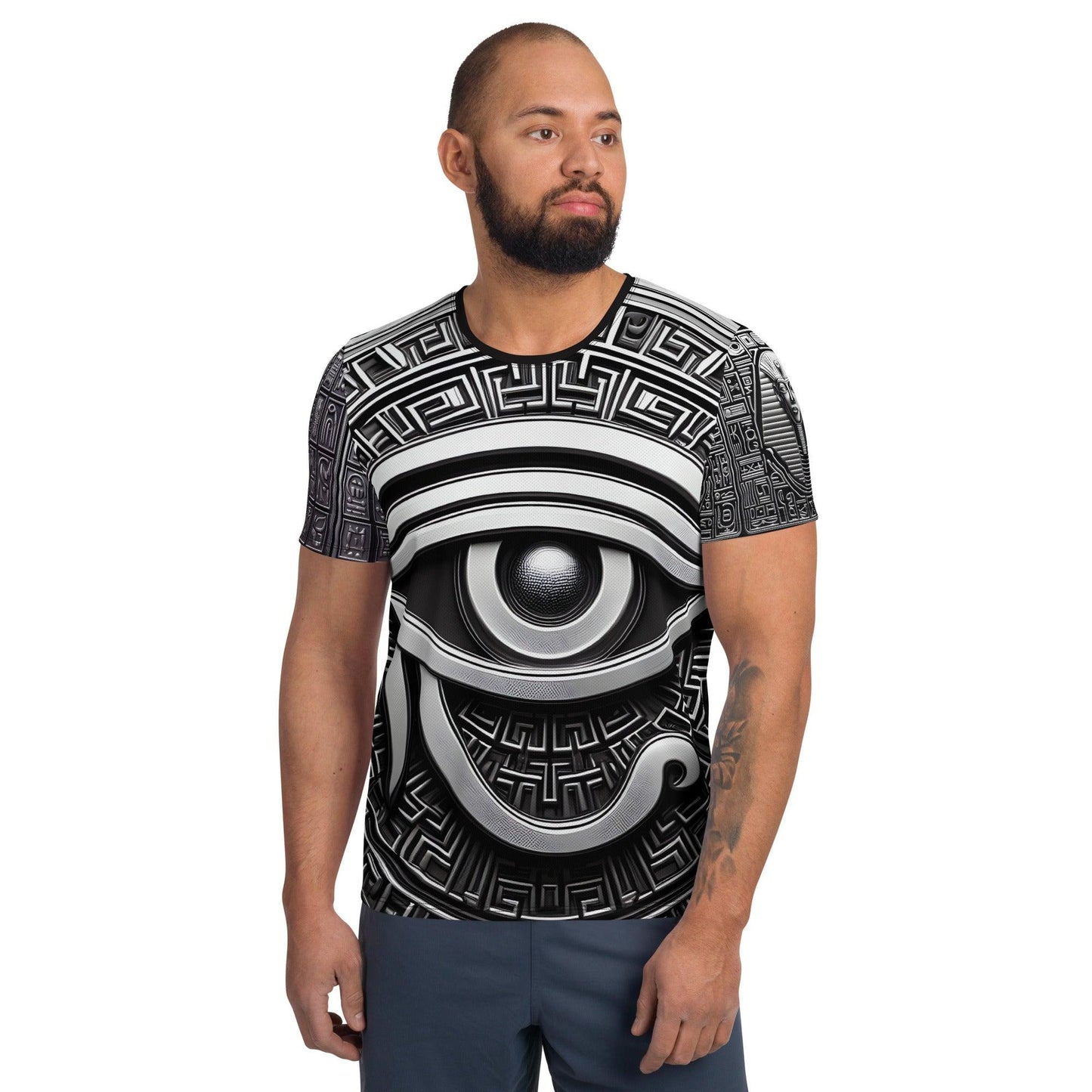 Eye Of Horus Egyptian Hieroglyphics Men's Athletic Sublimation T-shirt by Meta Zen - Alchemystics.org