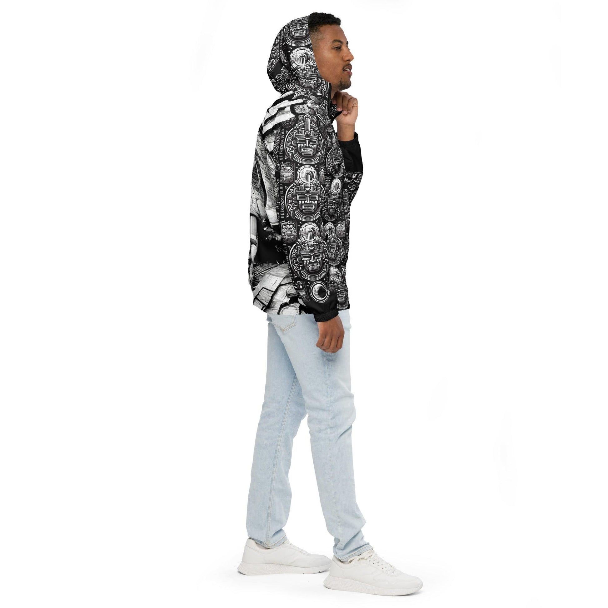 Mayan / Aztec Warrior All Over Print Unisex Windbreaker with Zippered Pockets by Metz Zen v1.0 - Alchemystics.org