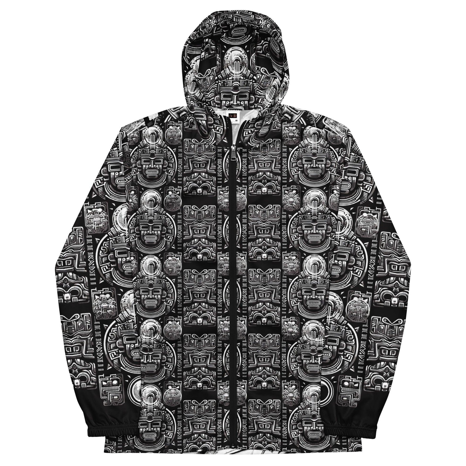 Mayan / Aztec Warrior All Over Print Unisex Windbreaker with Zippered Pockets by Metz Zen v1.0 - Alchemystics.org