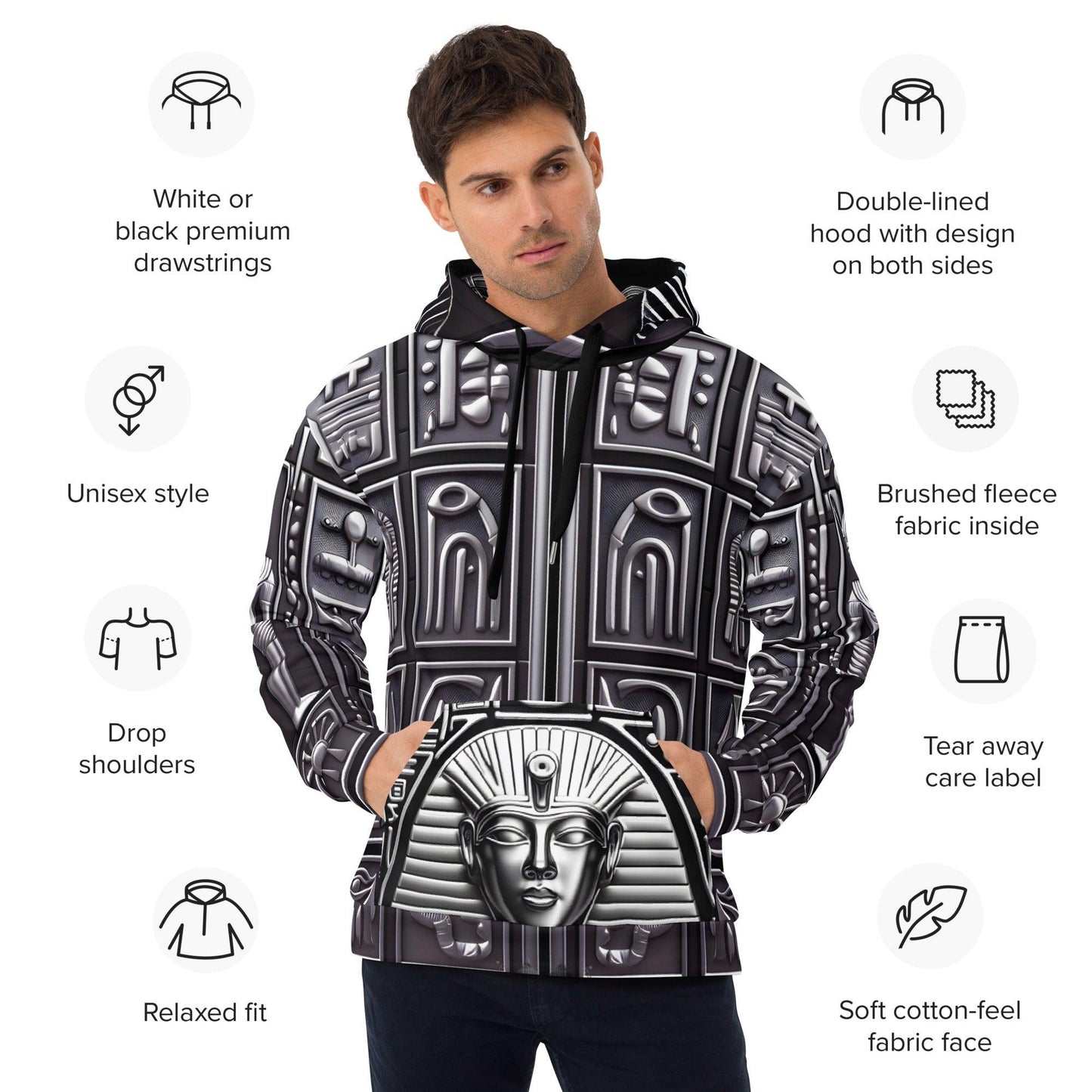 Men’s Eye of Horus Ancient Egyptian Hieroglyphics Pharoah Unisex Hoodie by Meta Zen v1.0 - Alchemystics.org