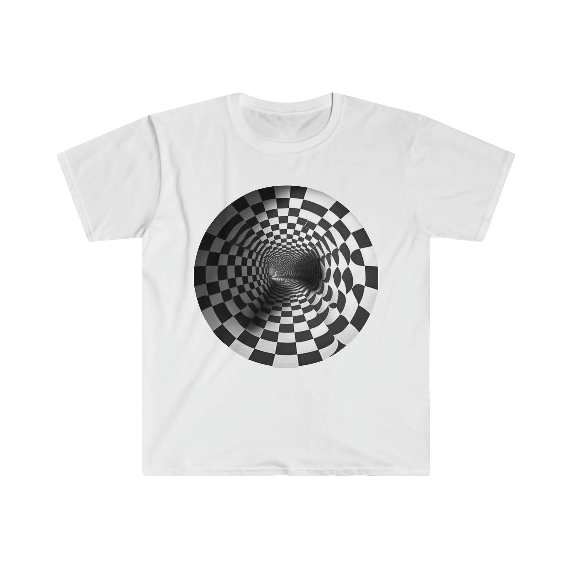 Mesmerizing Illusion: Psychedelic Tunnel Unisex Soft Style Digital AI Art T-Shirt for Festival and Street Wear - Alchemystics.org