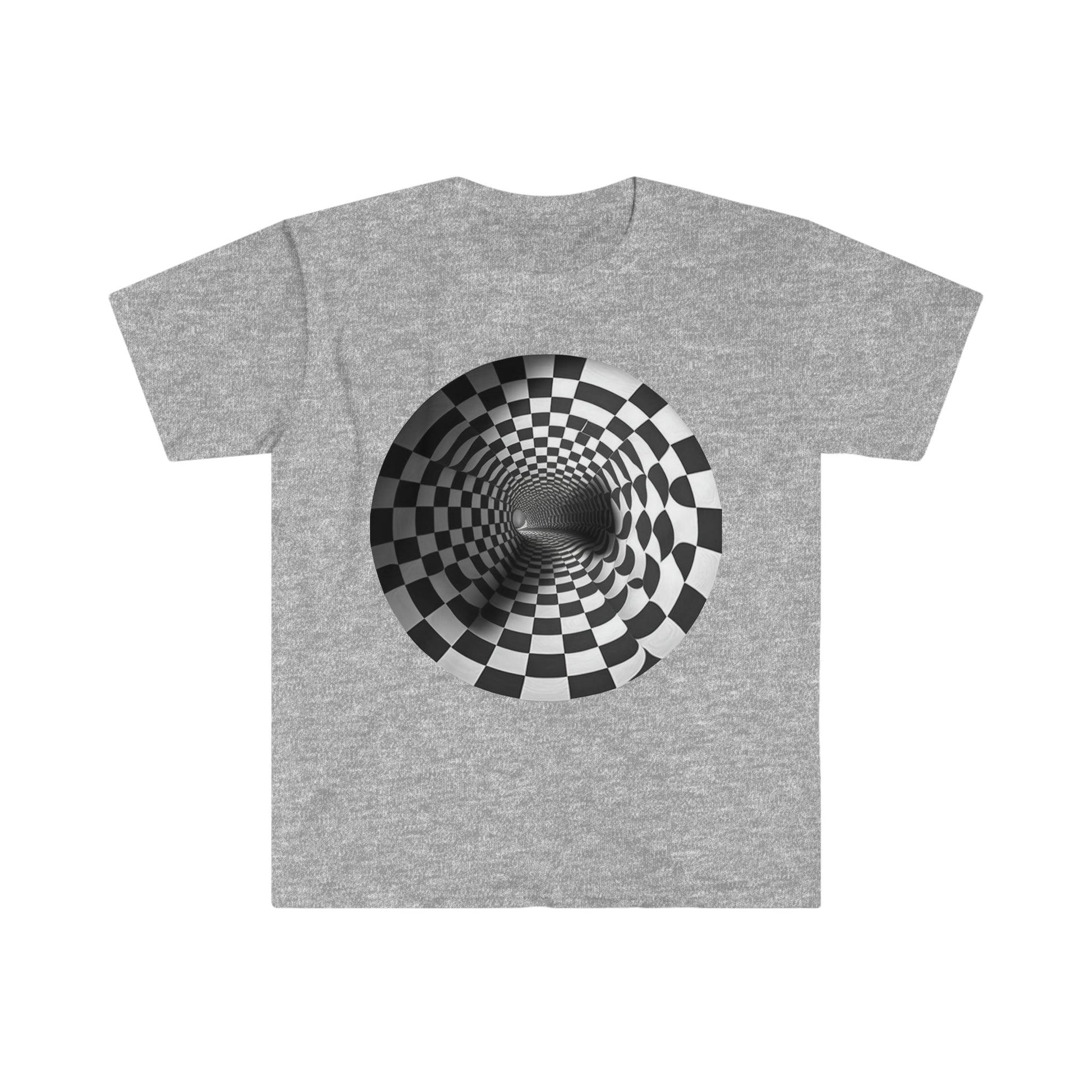 Mesmerizing Illusion: Psychedelic Tunnel Unisex Soft Style Digital AI Art T-Shirt for Festival and Street Wear - Alchemystics.org