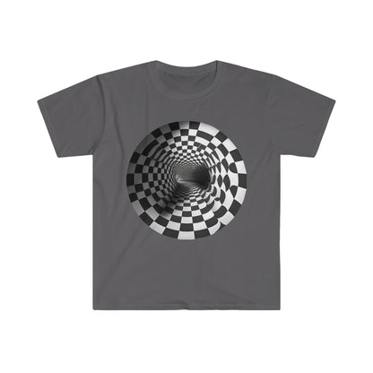 Mesmerizing Illusion: Psychedelic Tunnel Unisex Soft Style Digital AI Art T-Shirt for Festival and Street Wear - Alchemystics.org