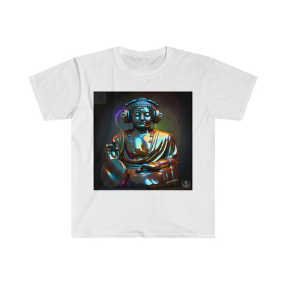 Meta Zen Future Retro v4 - Statue Of A Buddha With Headphones Subtle Smile - Ascii / Ansi Art - Alchemystics.Org - Alchemystics.org