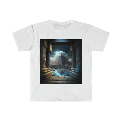 Mystic Eclipse: Egyptian Pyramid AI Art T-shirt -Men's and Women's Unisex Softstyle Shirt - Festival Urban Street Wear v2.0 - Alchemystics.org