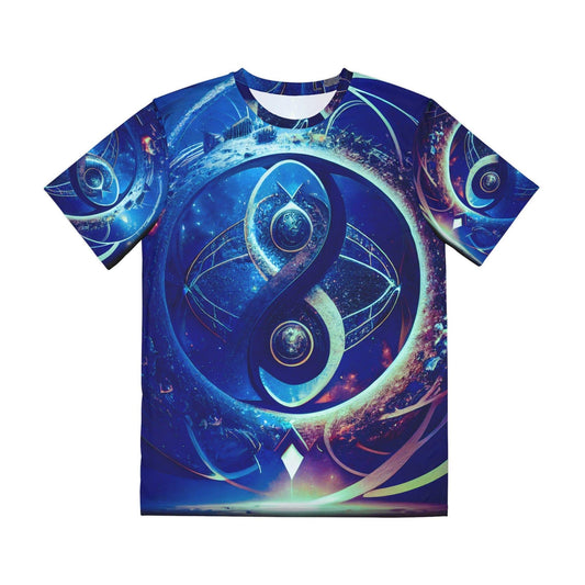 Sacred Geometry Infinity Blue "Perfect Balance" - All Over Print (AOP) / Sublimation Design - Digital AI Art T-Shirt for Street or Festival Wear - Alchemystics.org