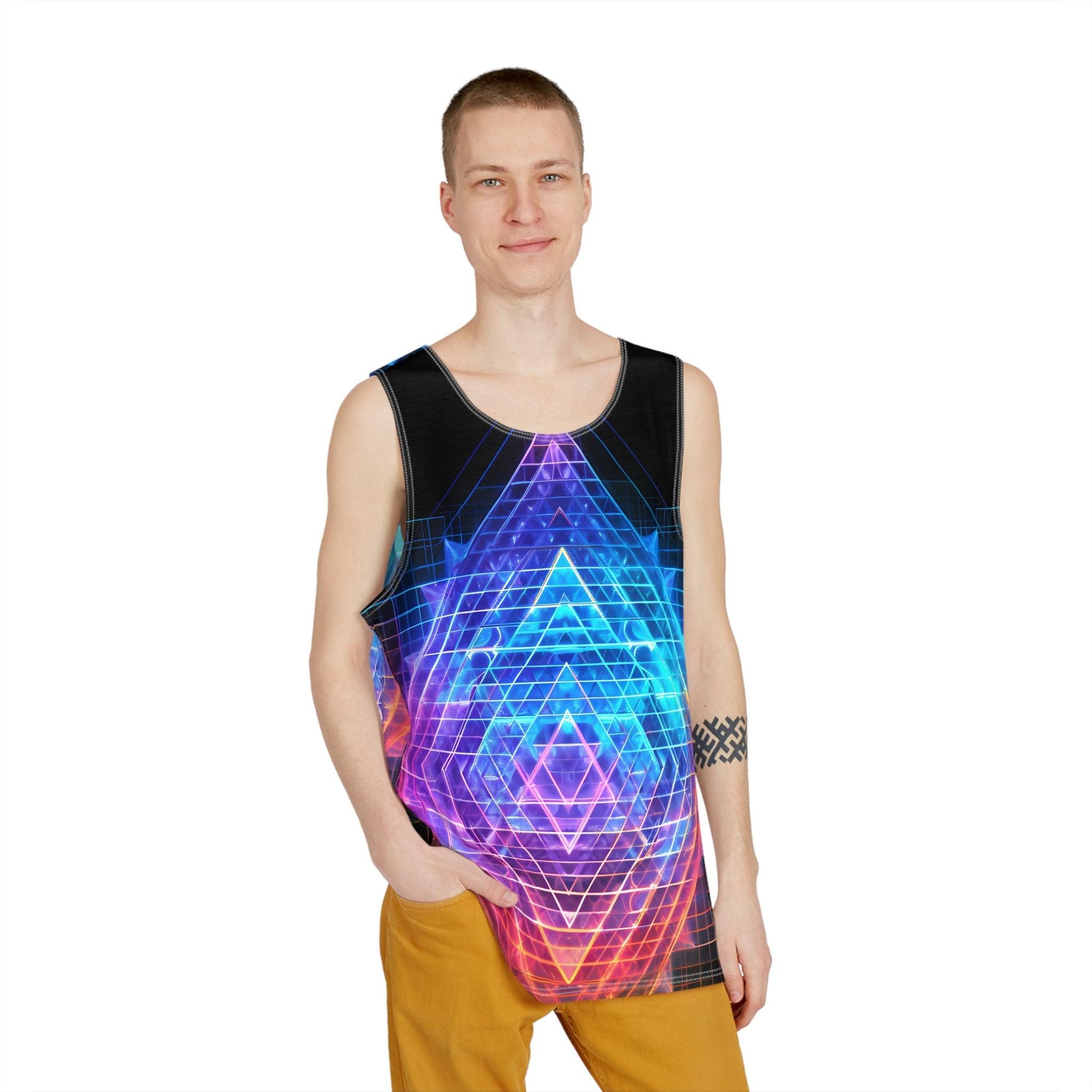 Sri Yantra 3D v2.1 Sacred Geometry Octane Colorful Symmetrical Sublimation Tank Top for Him - Stylish Comfort for Festival Street Activewear and More - Alchemystics.org