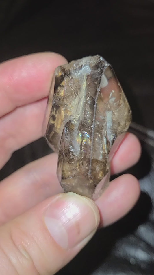 Elestial Smokey Quartz with Rainbows and clay inclusions